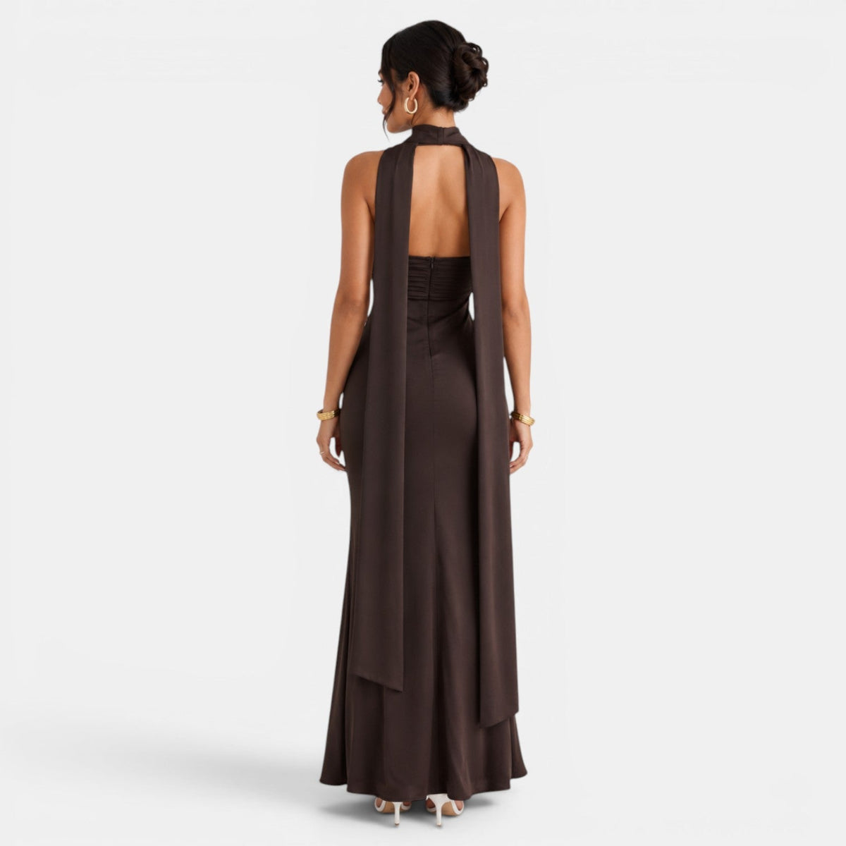 Vestido Largo Satén Encaje Mujer