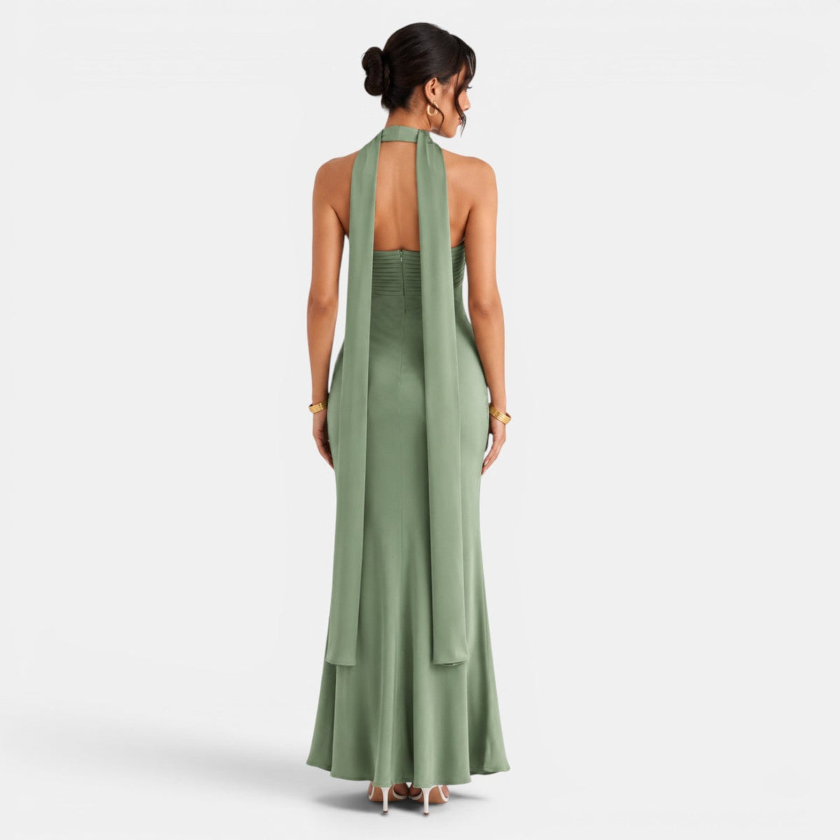 Vestido Largo Satén Encaje Mujer