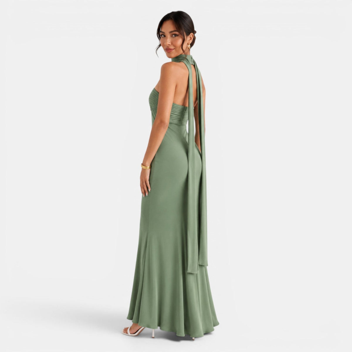 Vestido Largo Satén Encaje Mujer
