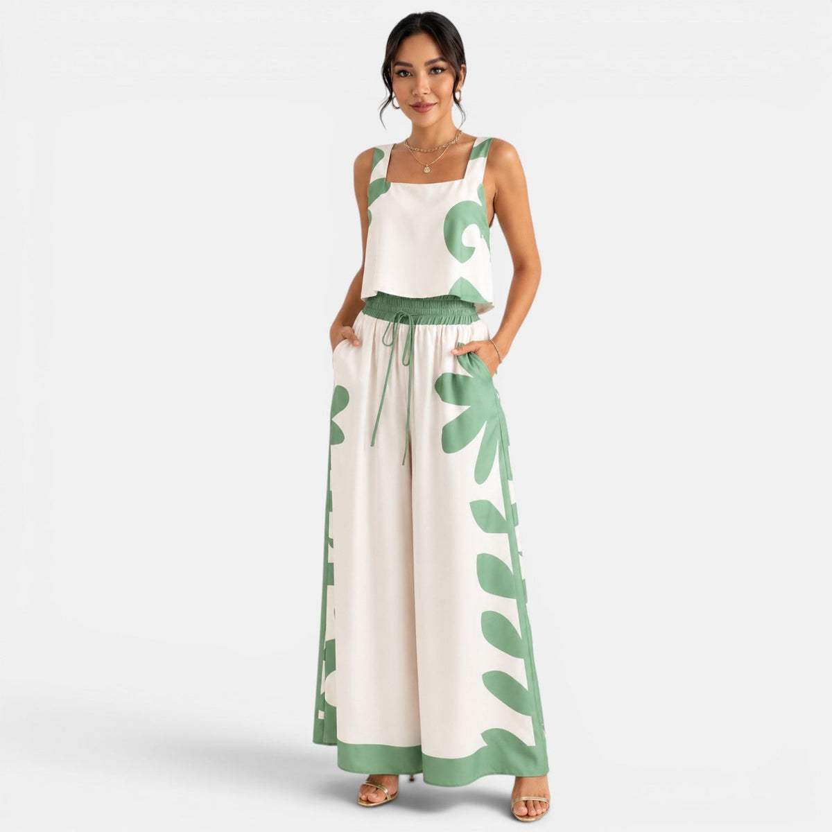 Conjunto Mujer Verde Estampado
