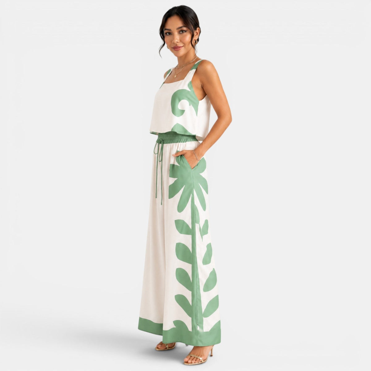Conjunto Mujer Verde Estampado