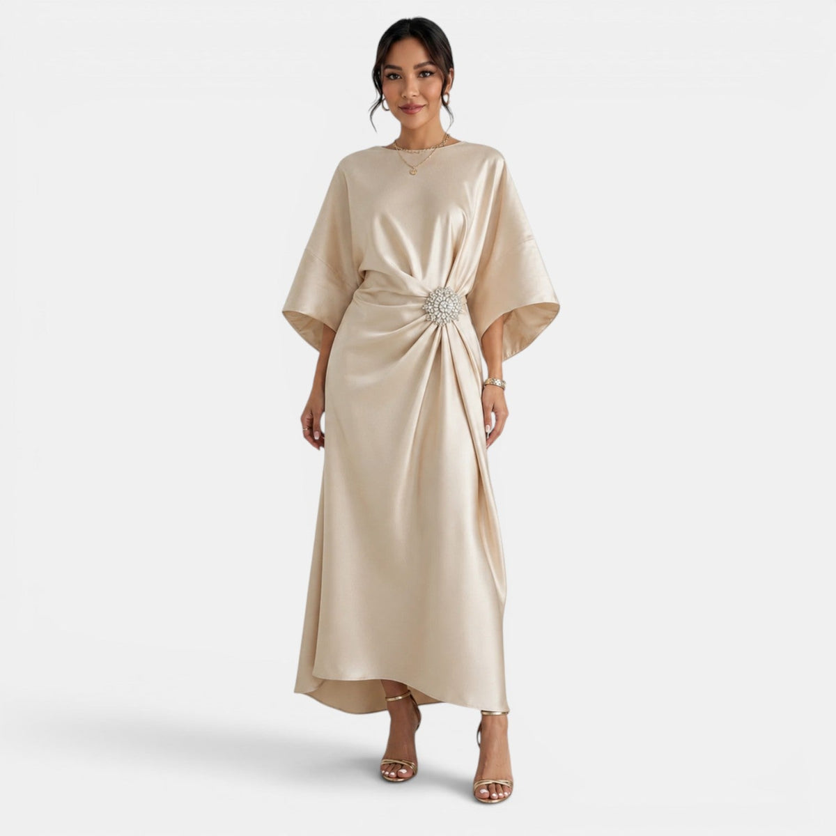 Vestido Satinado Largo Elegante Mujer
