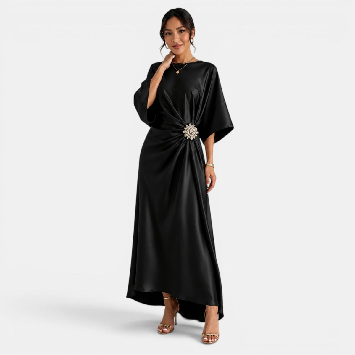 Vestido Satinado Largo Elegante Mujer