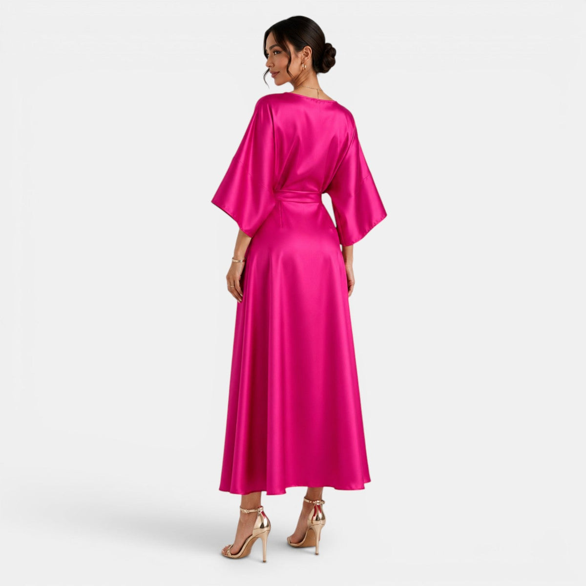 Vestido Satinado Largo Elegante Mujer