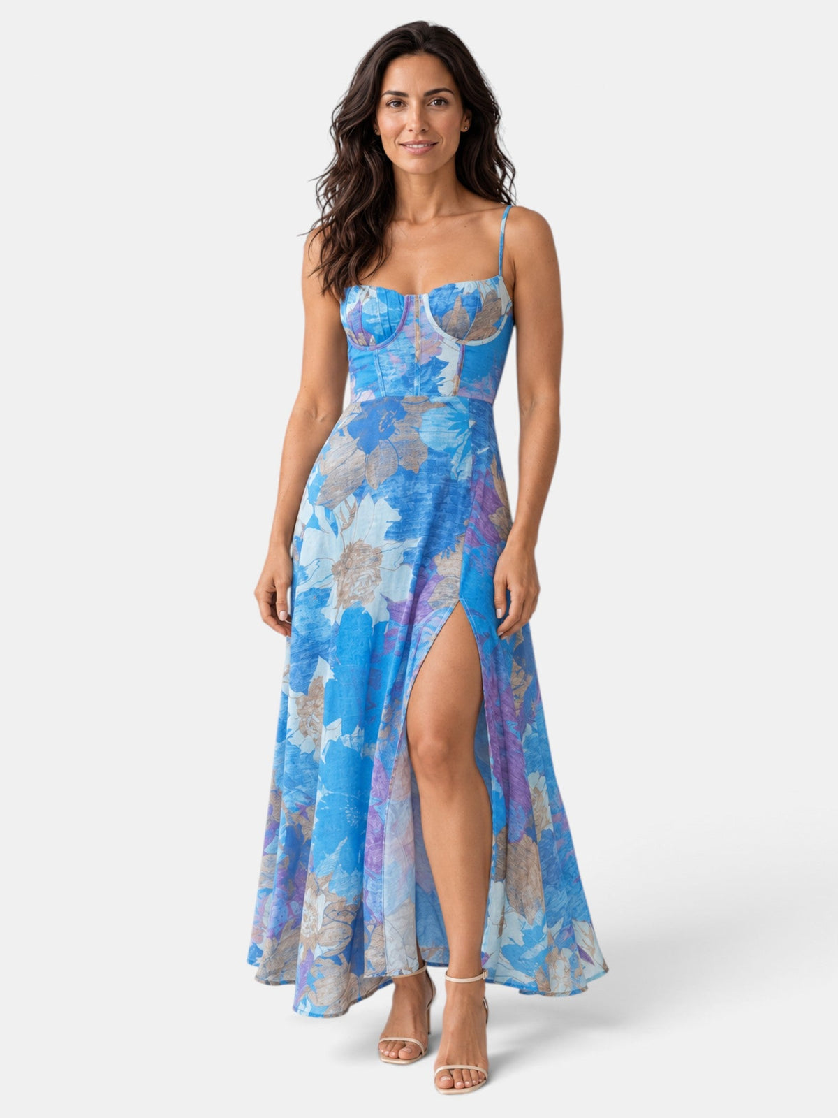 Vestido Largo de Fiesta Azul Floral