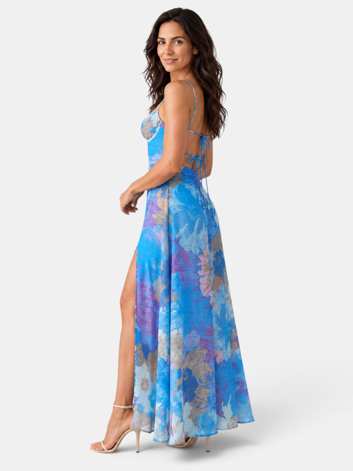 Vestido Largo de Fiesta Azul Floral