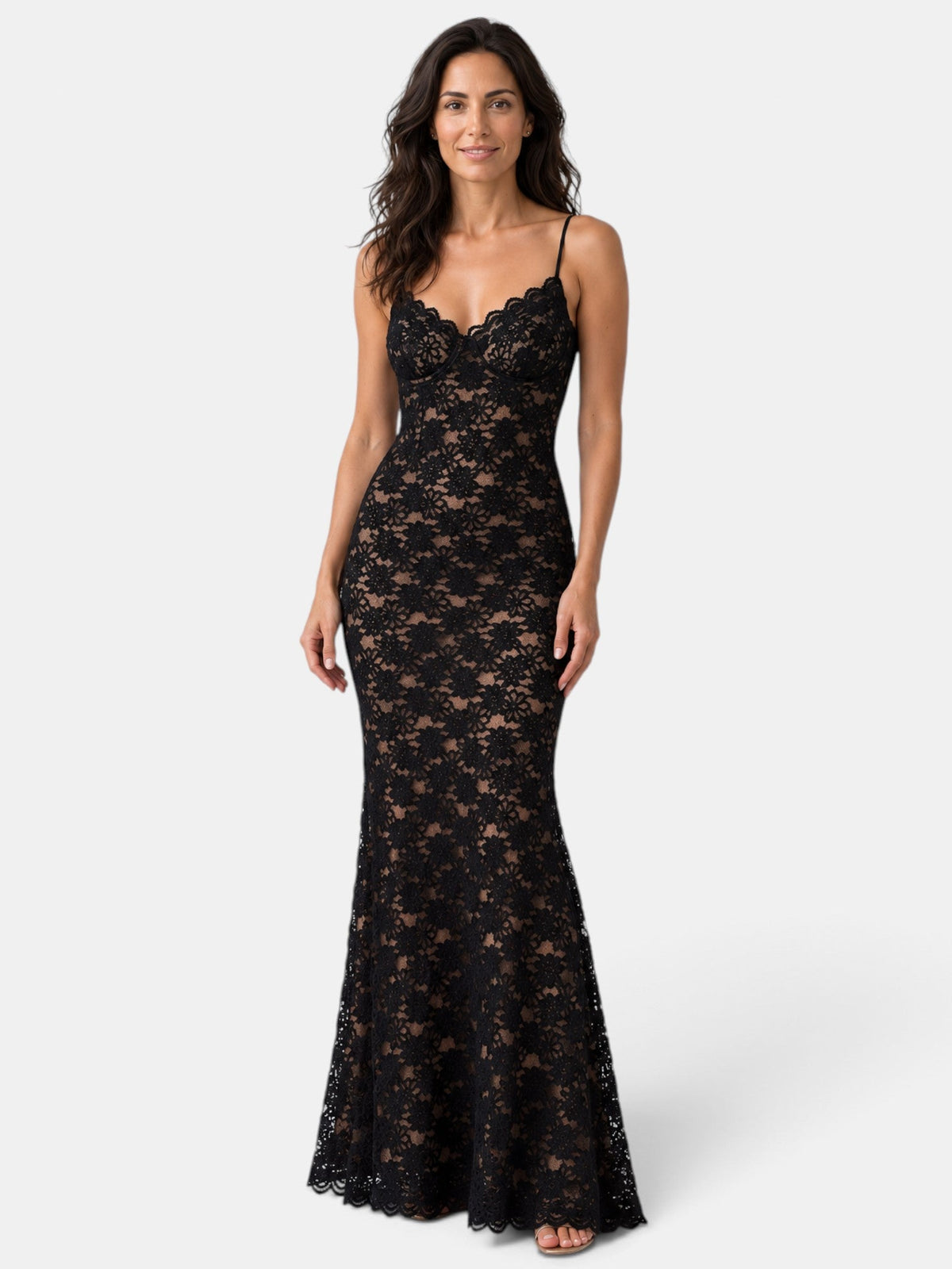 Vestido de Fiesta Mujer Encaje Transparente