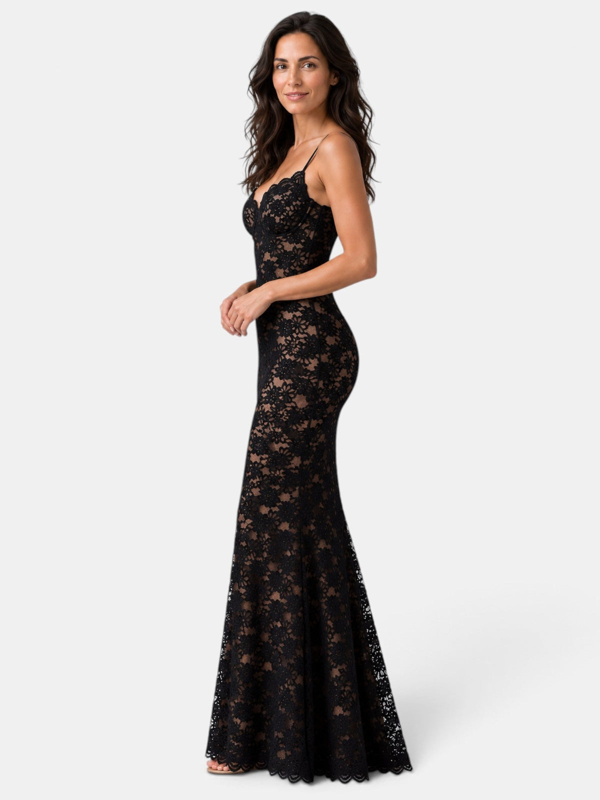Vestido de Fiesta Mujer Encaje Transparente