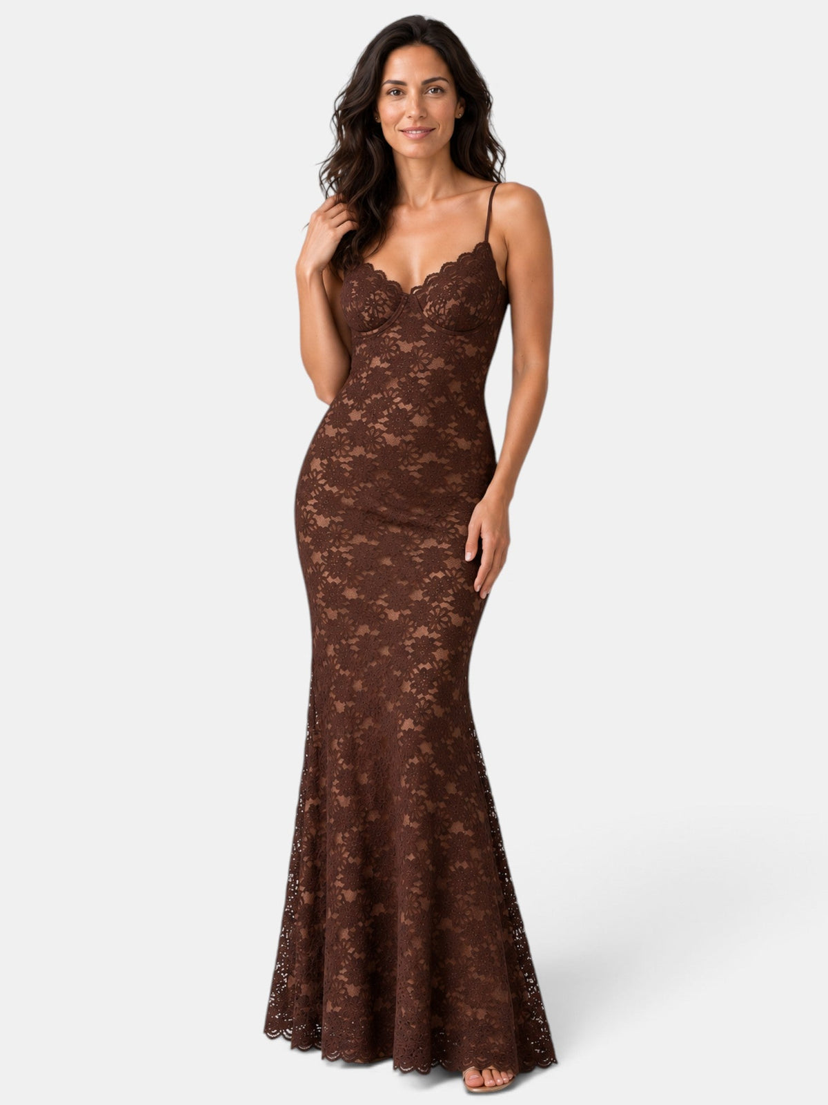 Vestido de Fiesta Mujer Encaje Transparente