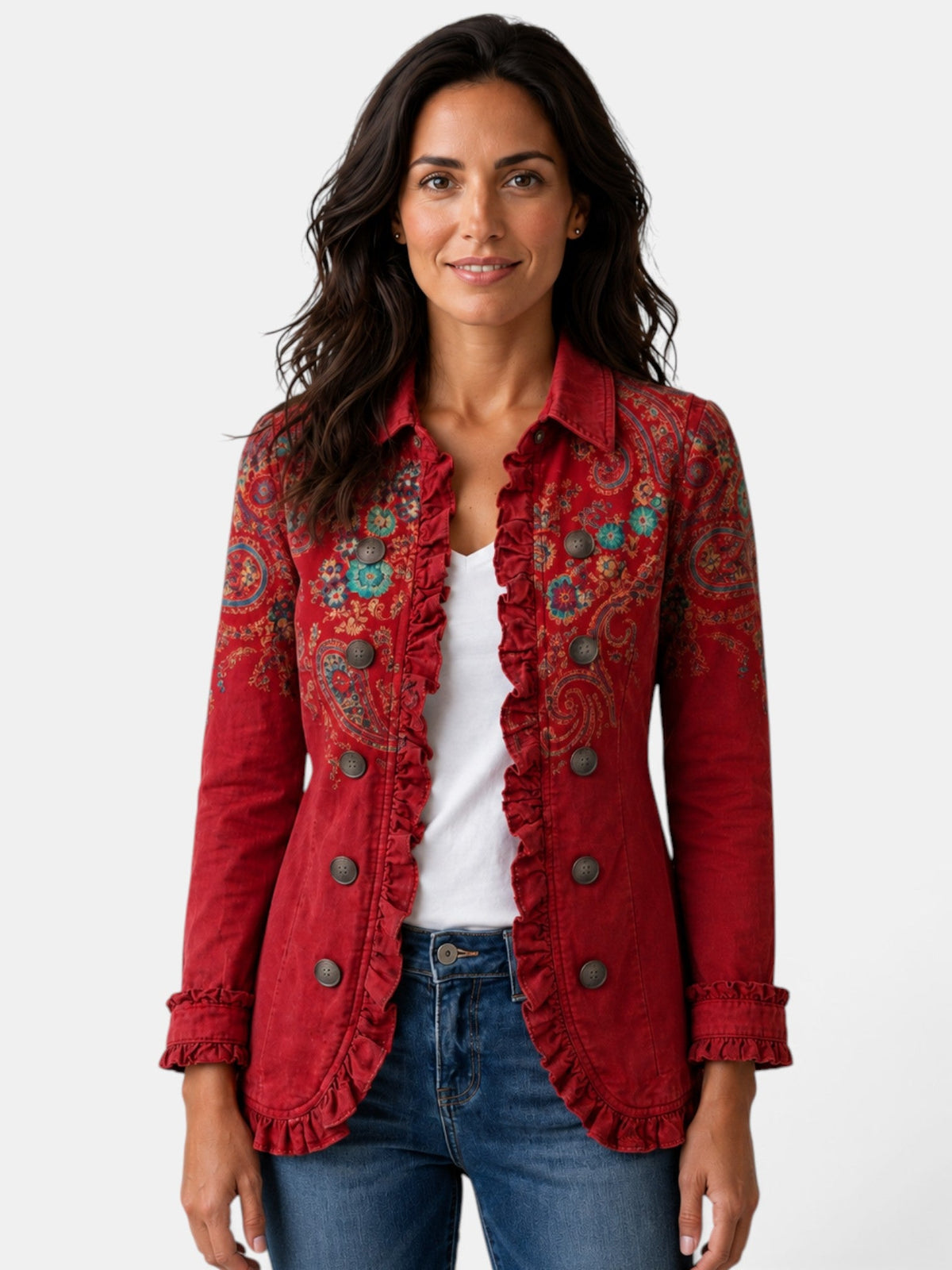 Blazer Mujer Elegante con Volantes y Solapa Plisada