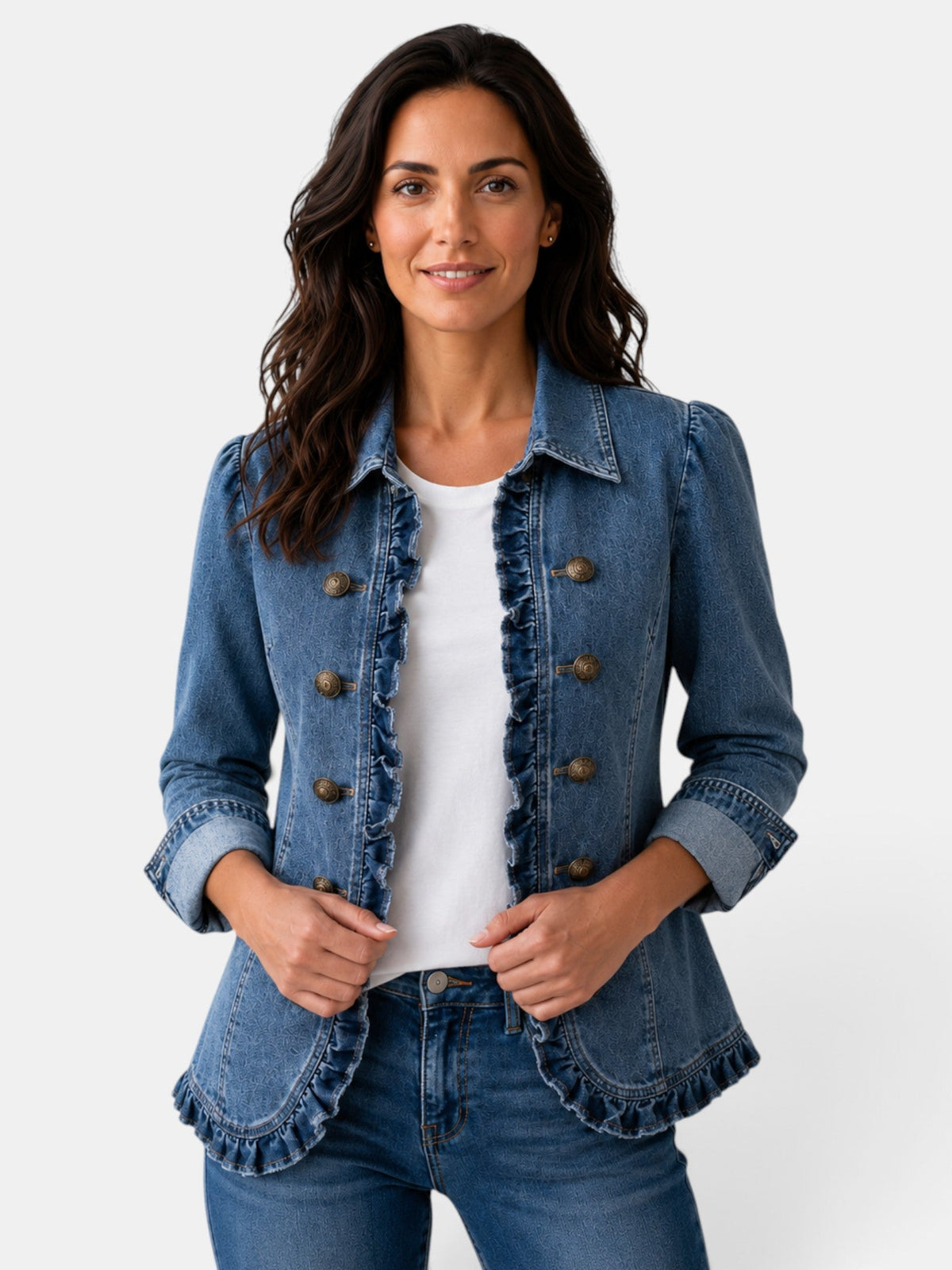 Blazer Mujer Elegante con Volantes y Solapa Plisada