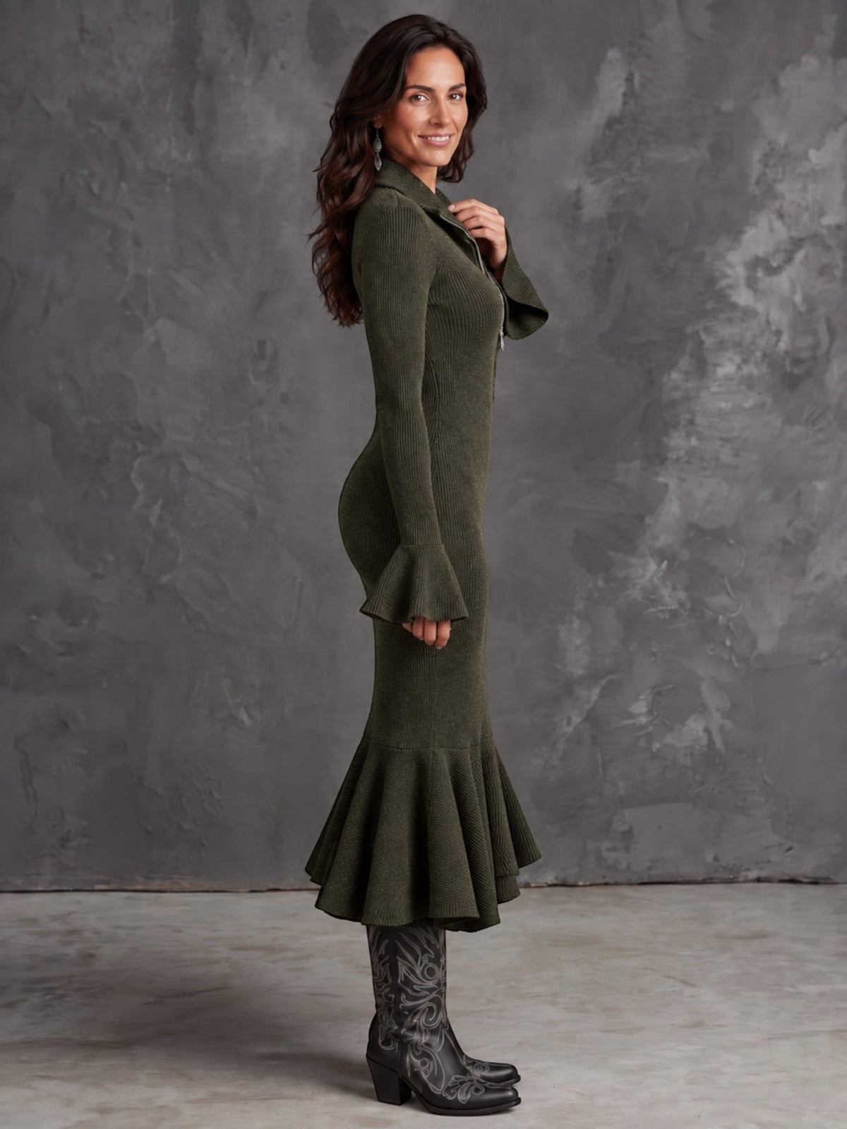 Vestido Midi Mujer Punto Canalé