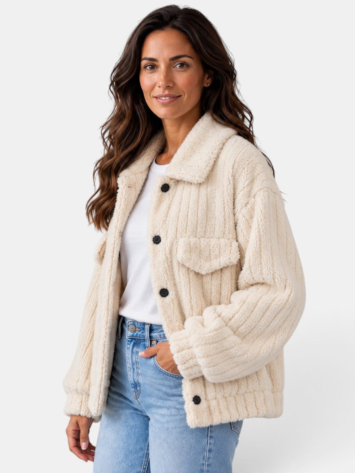 Chaqueta Mujer Teddy con Cuello