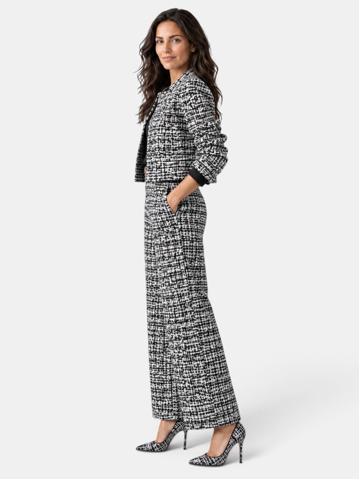 Conjunto Mujer Cuadros Pantalón Ancho