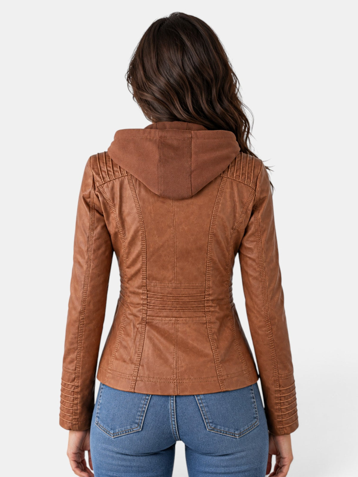 Chaqueta Impermeable de Polipiel para Mujer con Capucha