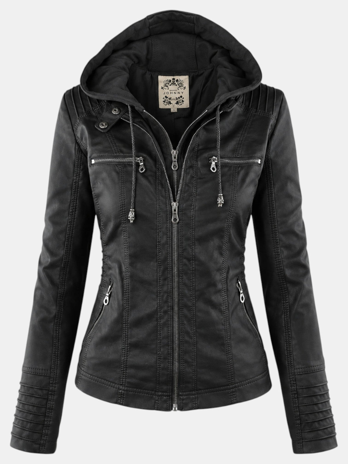 Chaqueta Impermeable de Polipiel para Mujer con Capucha