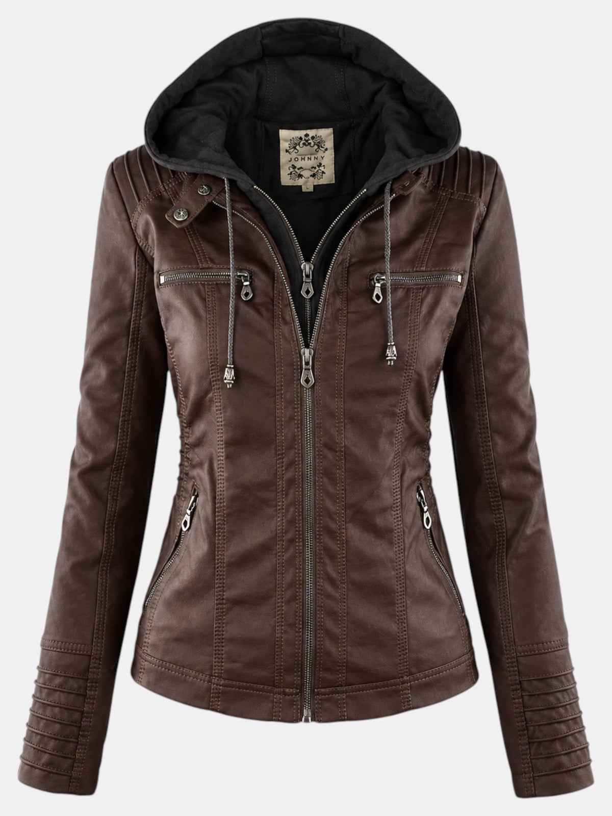Chaqueta Impermeable de Polipiel para Mujer con Capucha