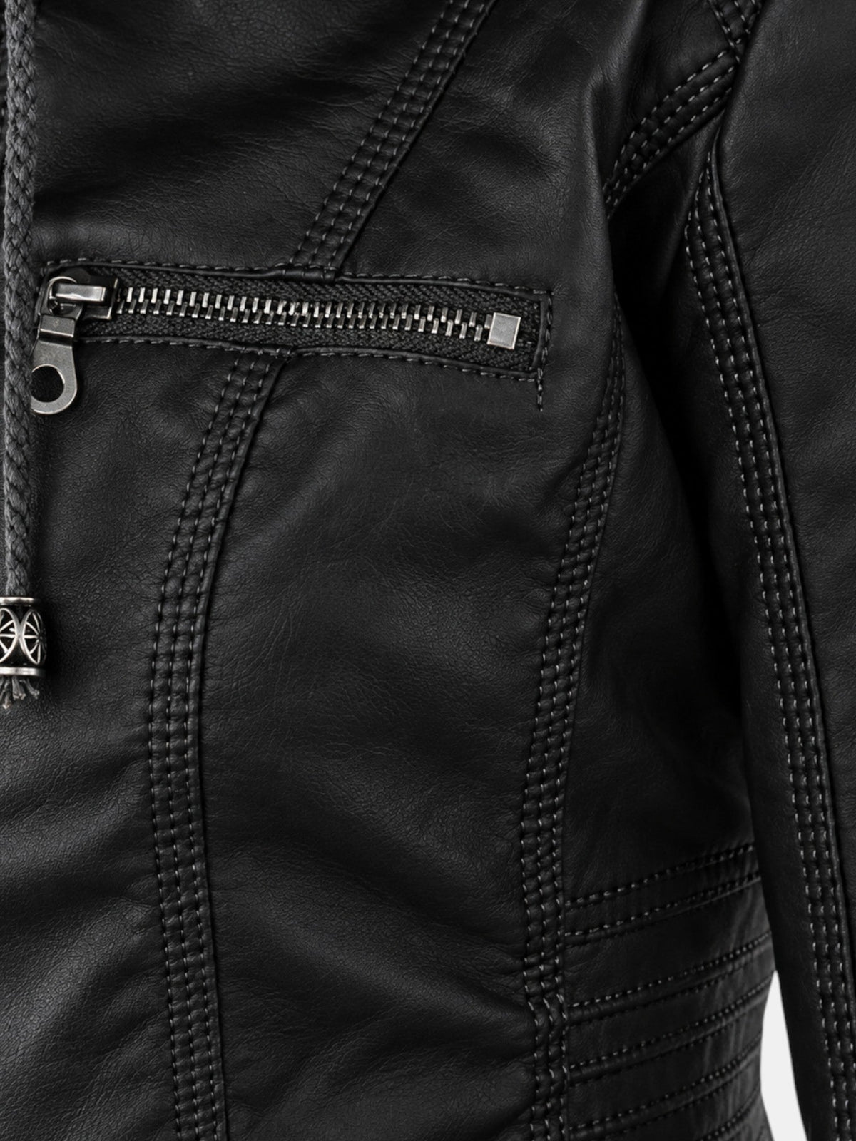 Chaqueta Impermeable de Polipiel para Mujer con Capucha