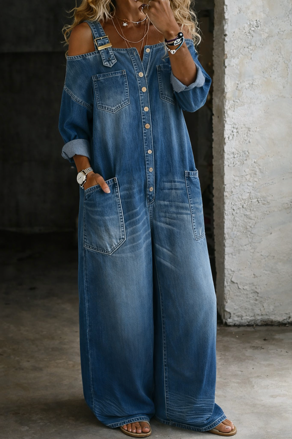 Stephanie | Mono Denim de Hombros Descubiertos