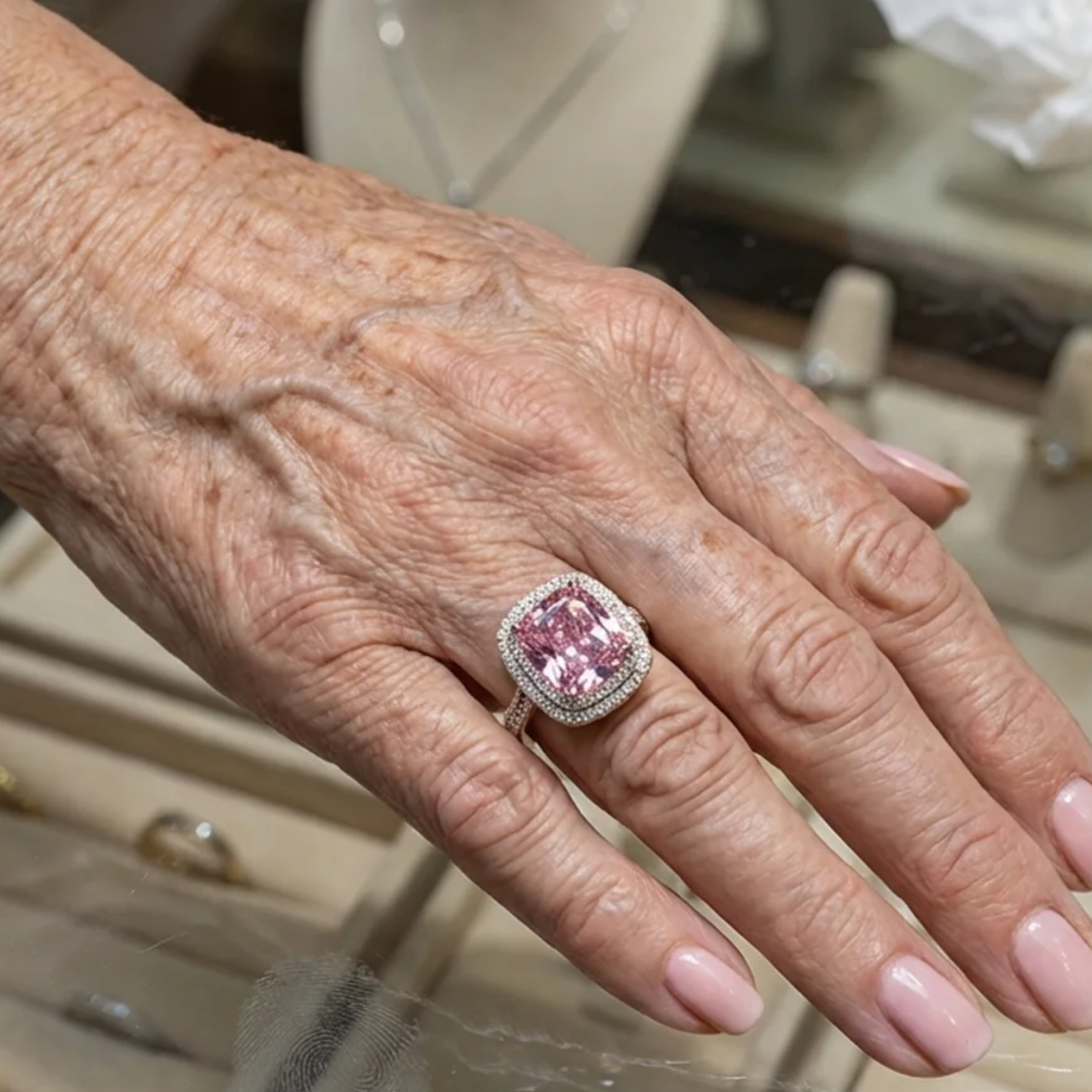 Anillo Zafiro Rosa Talla Cojín