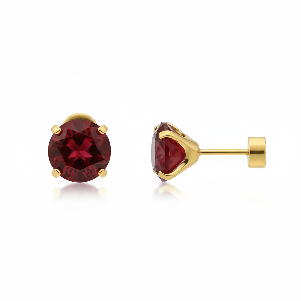 Pendientes Stud Redondos Rubí