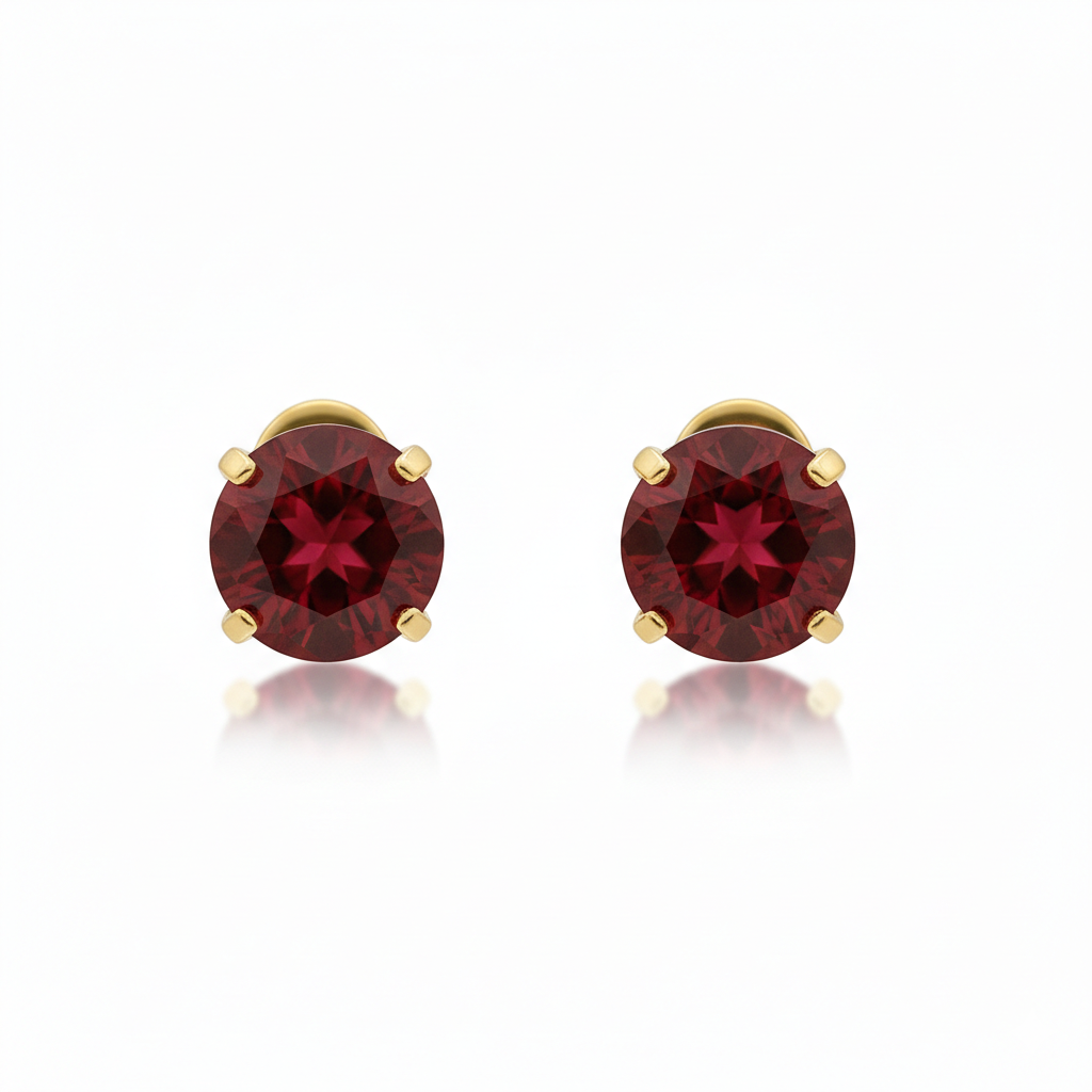 Pendientes Stud Redondos Rubí
