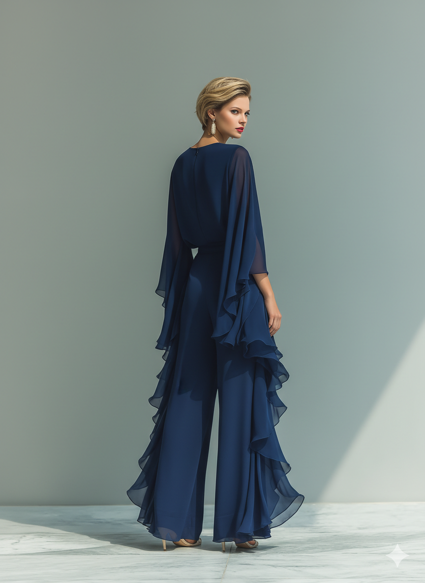 Margherita | Conjunto de Gasa Azul Marino con Mangas Acampanadas