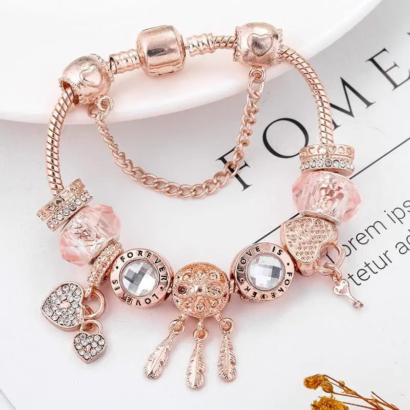 Pulsera Atrapasueños Rosa con Charms Plata