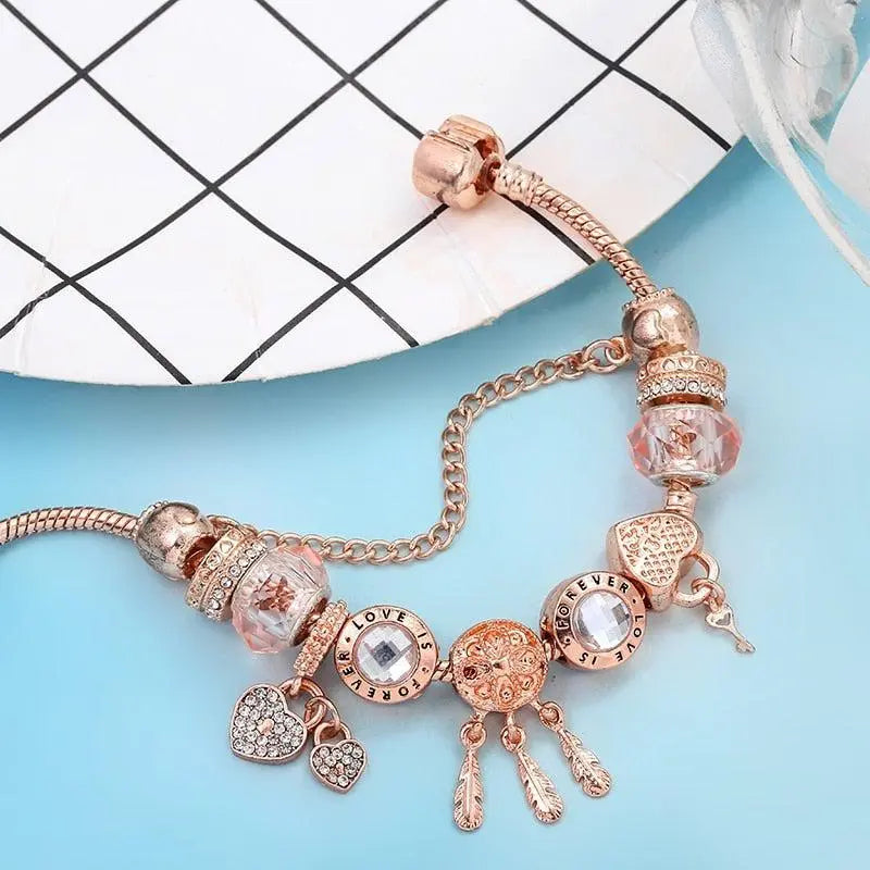 Pulsera Atrapasueños Rosa con Charms Plata