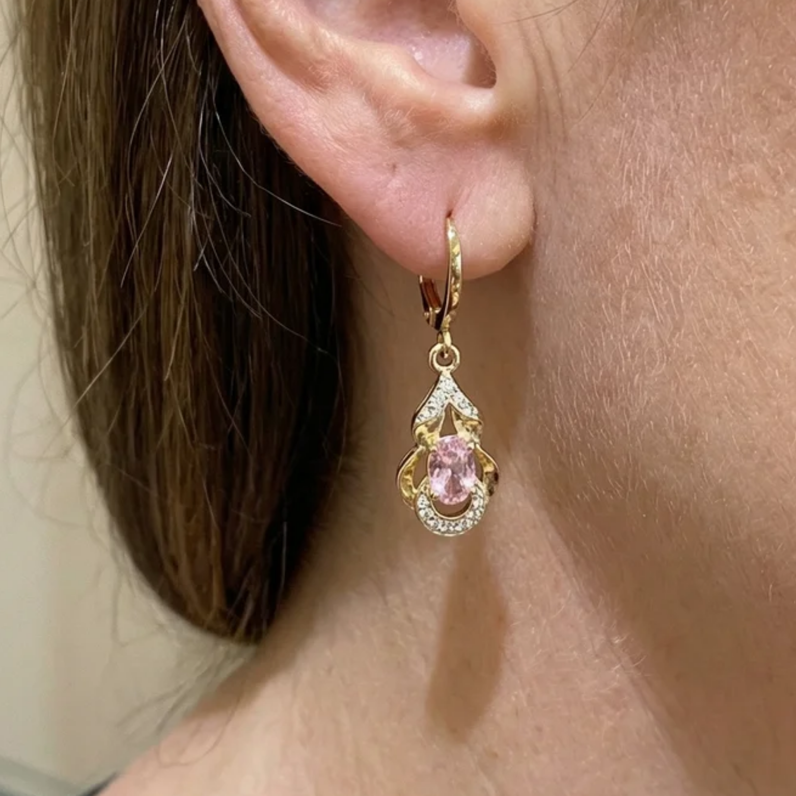 Pendientes Lágrima Claro de Luna Rosa Suave