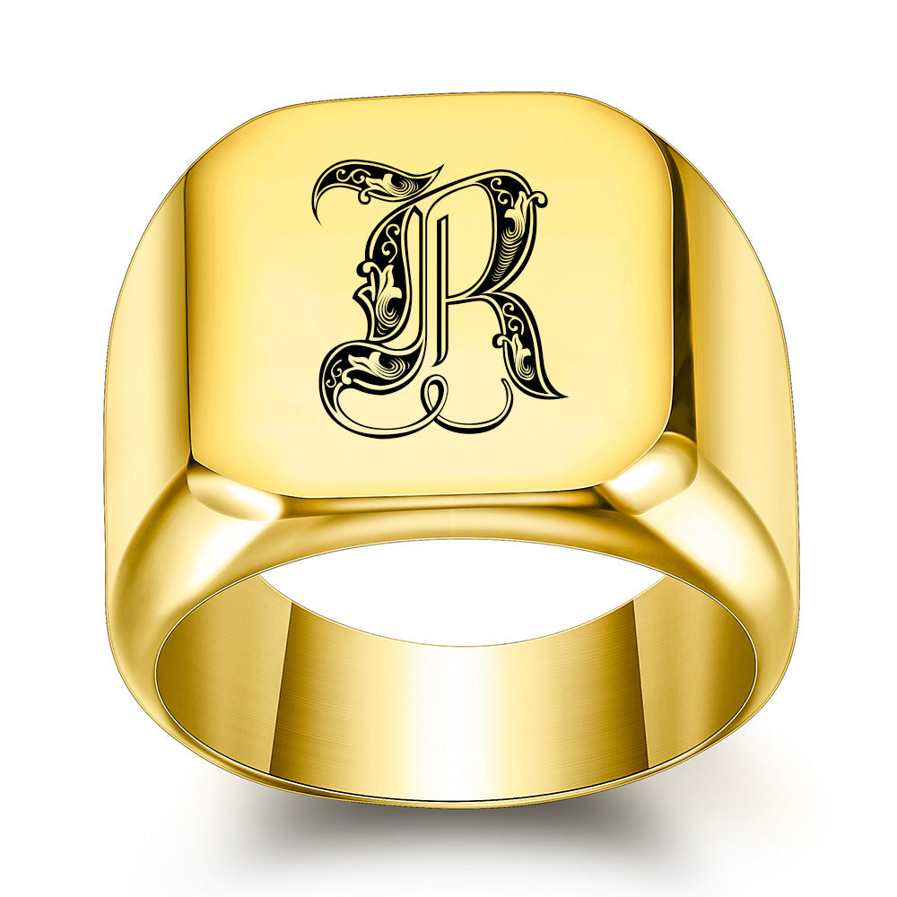 Anillo Clásico con Inicial Noble Oro