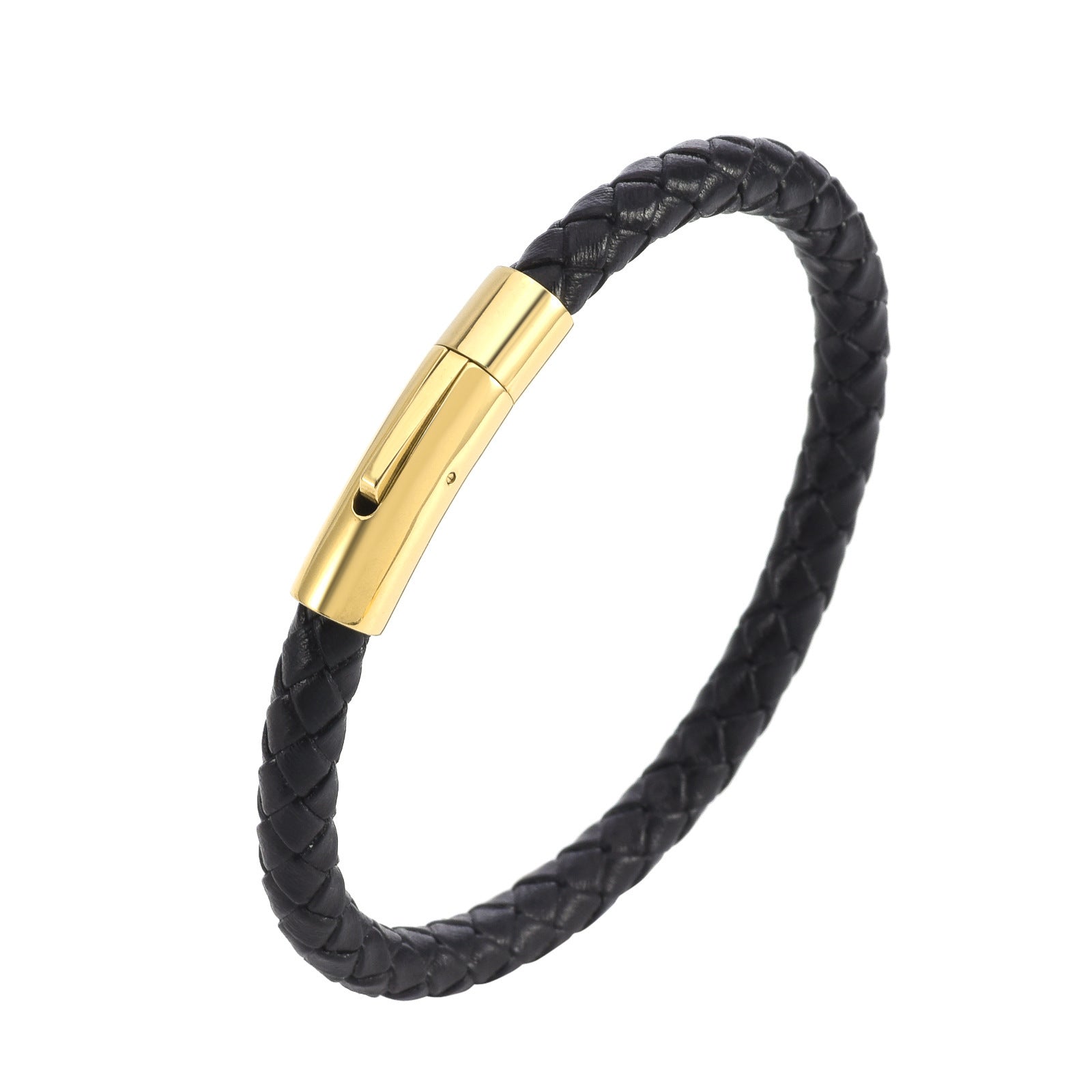 Pulsera de Cuero Trenzado Valor Oro Blanco