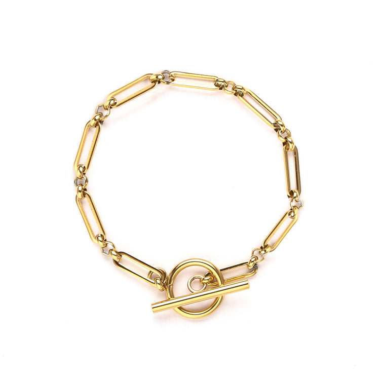 Pulsera Eslabón con Barra T Oro Blanco