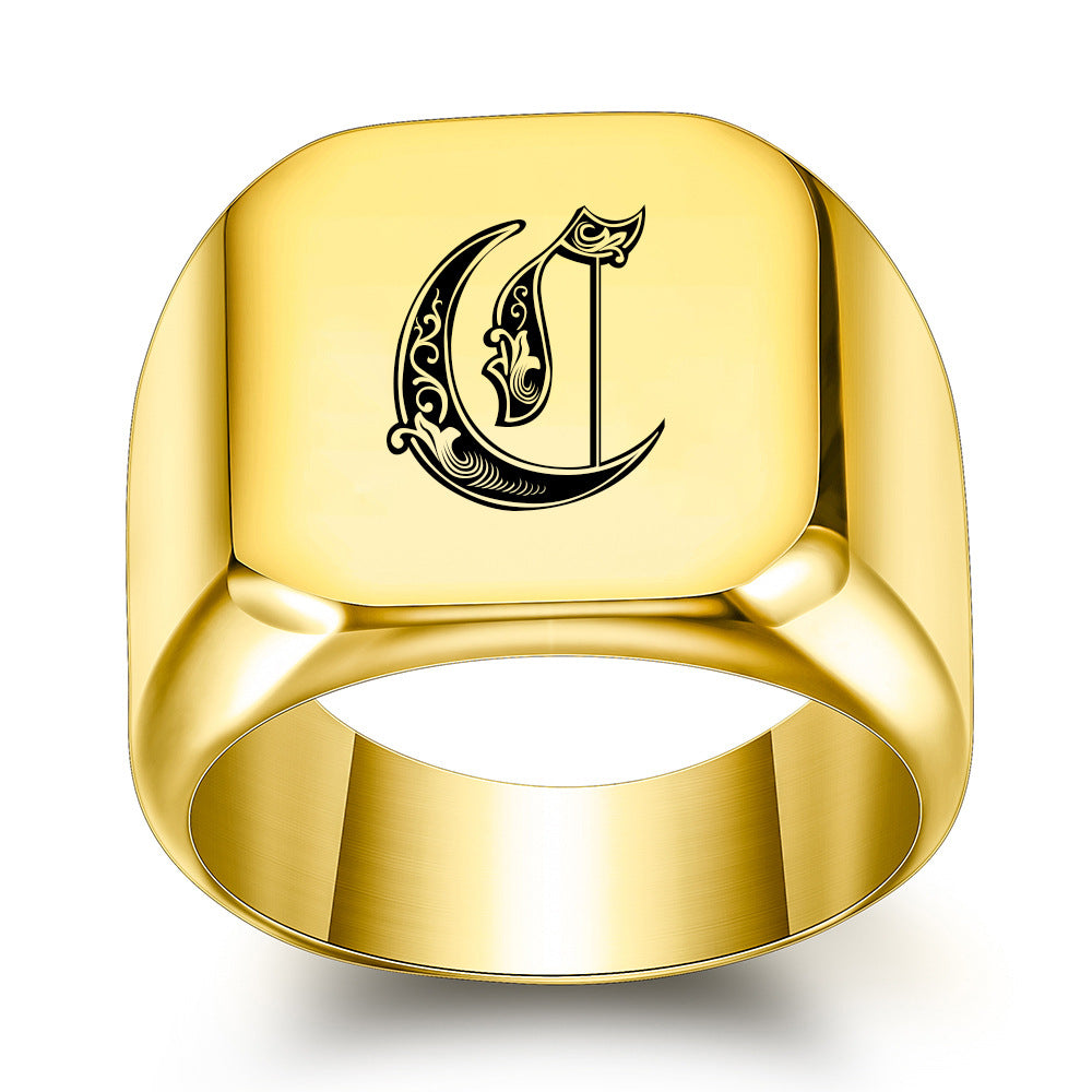 Anillo Clásico con Inicial Noble Oro