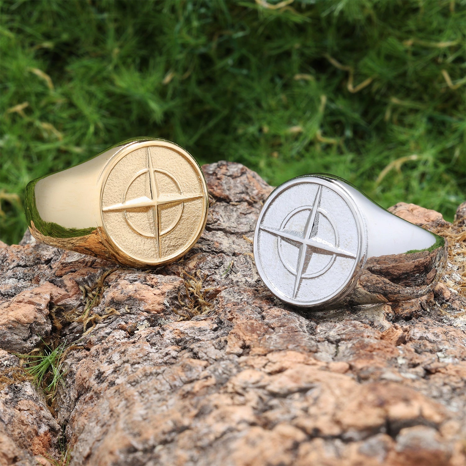 Anillo de Sello Brújula Clásico Oro