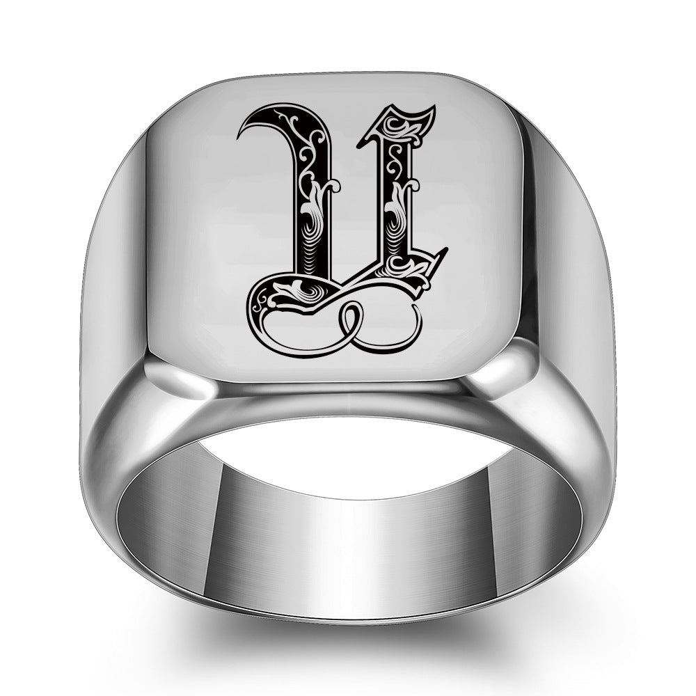 Anillo Clásico con Inicial Noble Oro Blanco
