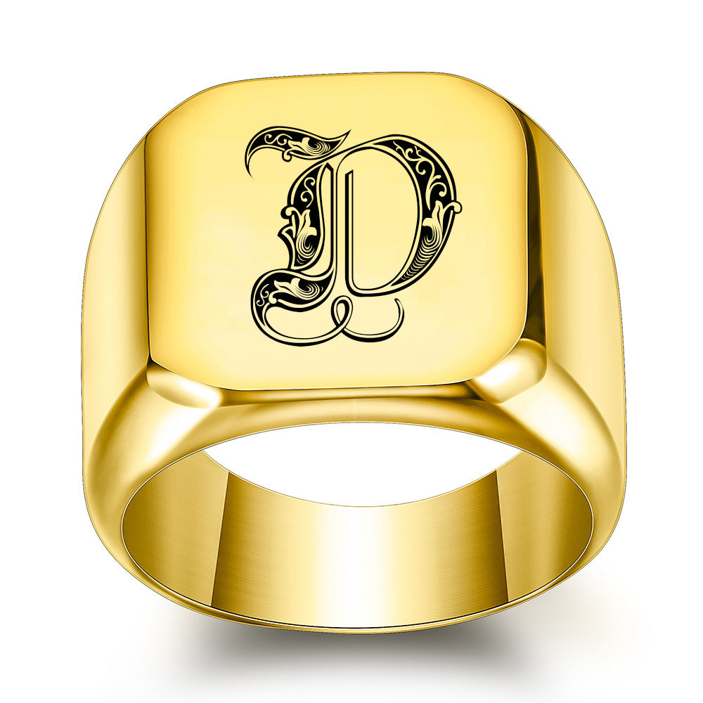 Anillo Clásico con Inicial Noble Oro