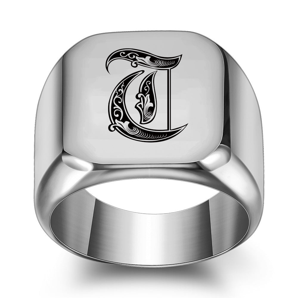 Anillo Clásico con Inicial Noble Oro Blanco