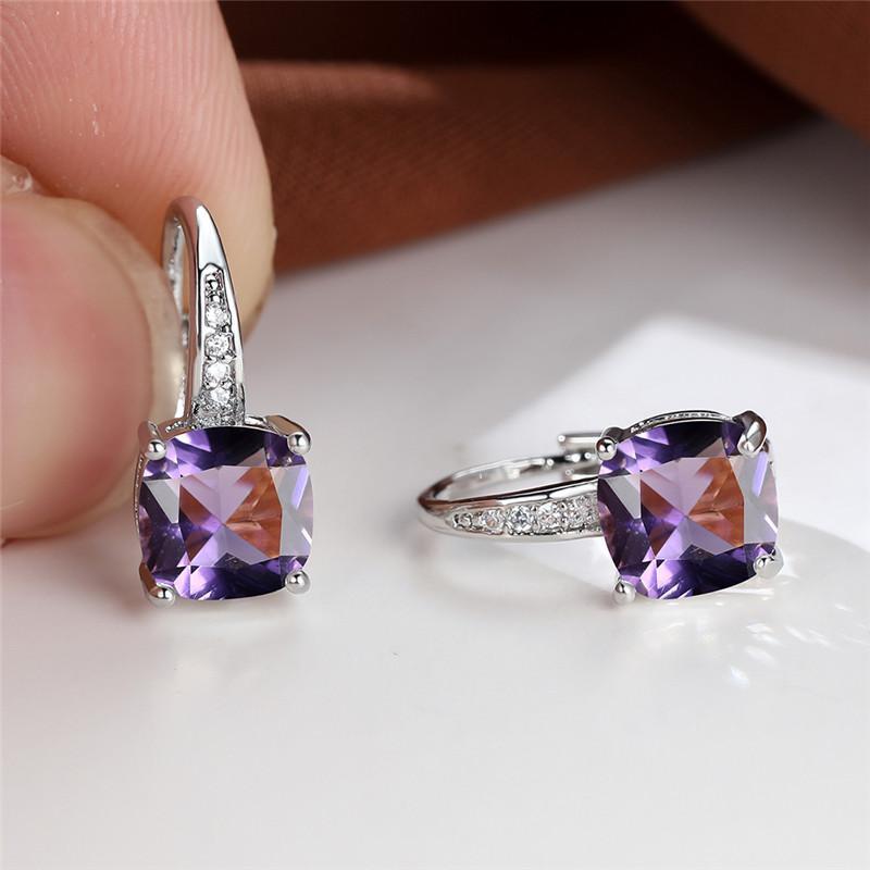 Pendientes Aro con Piedra Oro Blanco