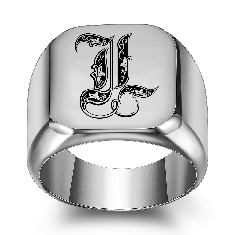 Anillo Clásico con Inicial Noble Oro Blanco