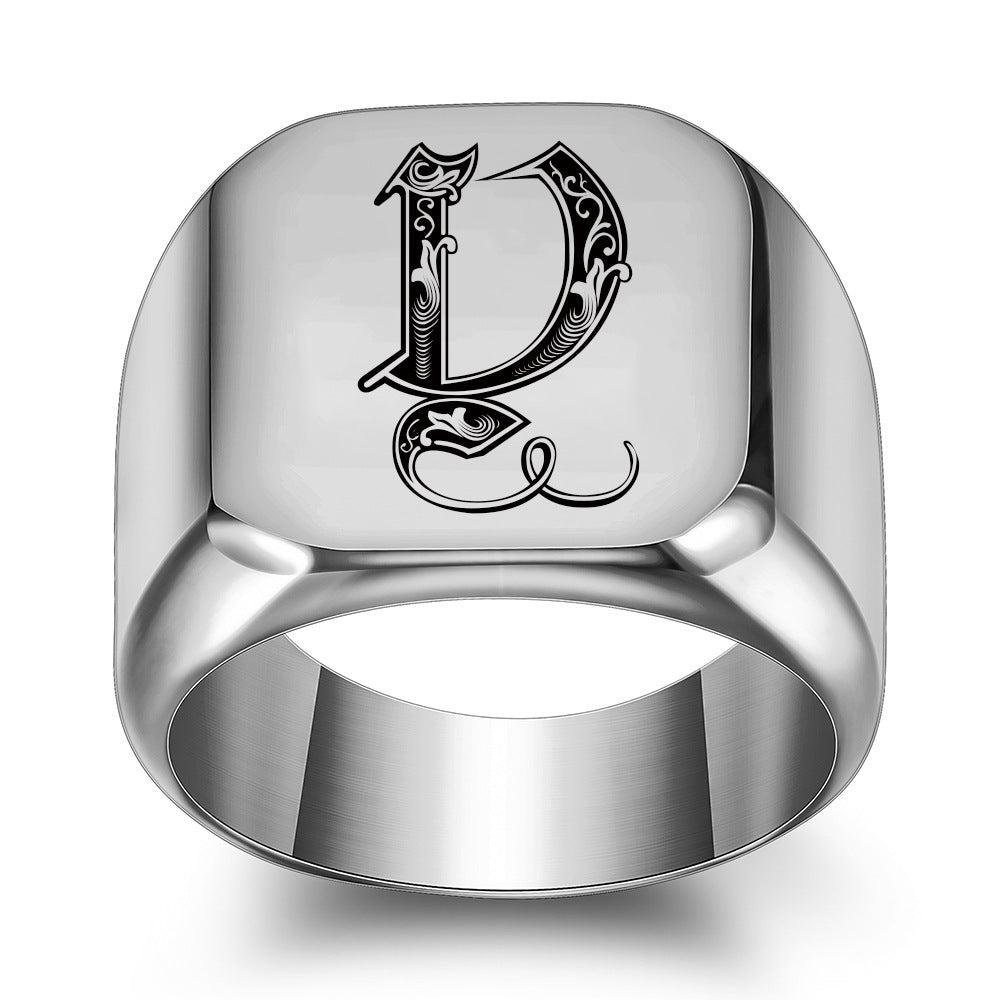 Anillo Clásico con Inicial Noble Oro Blanco