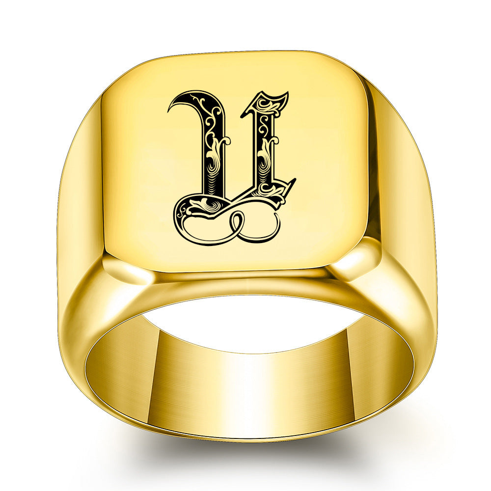 Anillo Clásico con Inicial Noble Oro