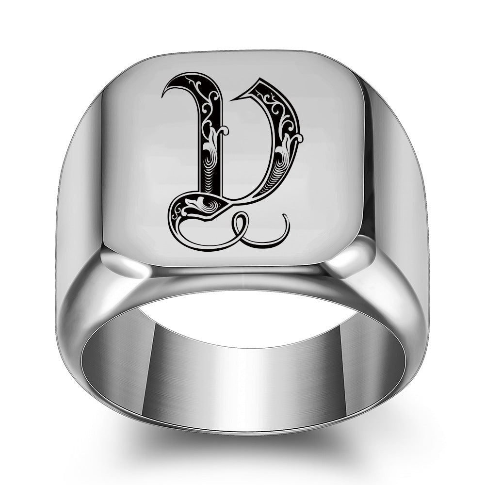 Anillo Clásico con Inicial Noble Oro Blanco