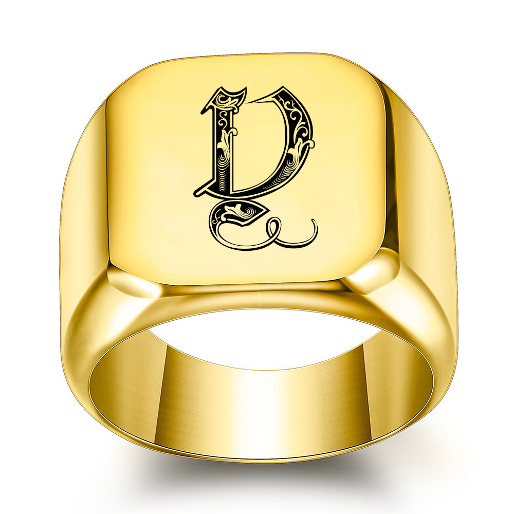 Anillo Clásico con Inicial Noble Oro