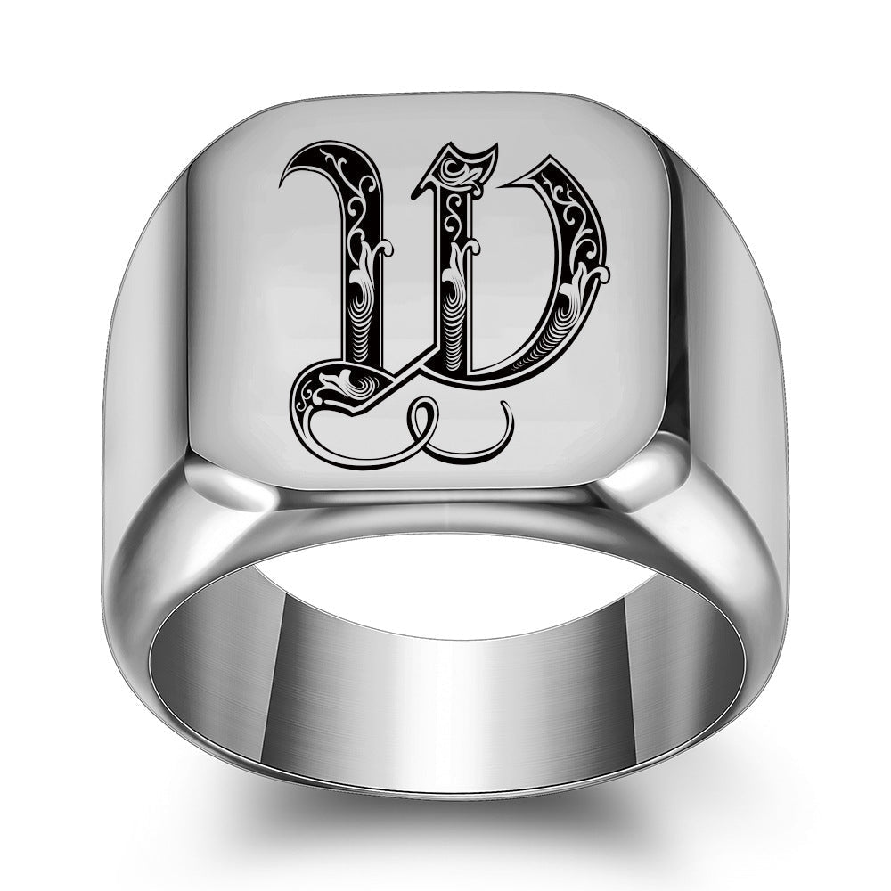 Anillo Clásico con Inicial Noble Oro Blanco