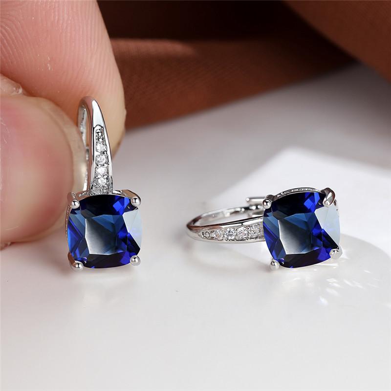 Pendientes Aro con Piedra Oro Blanco