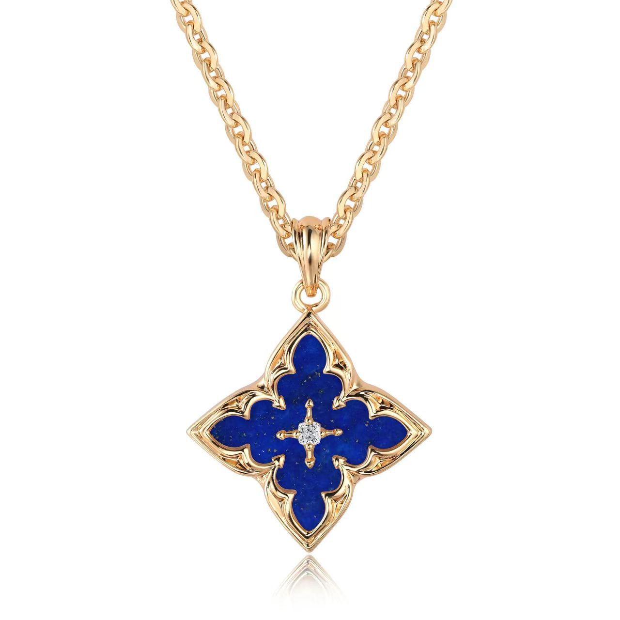 Collar Colgante Trébol Marrón Oro