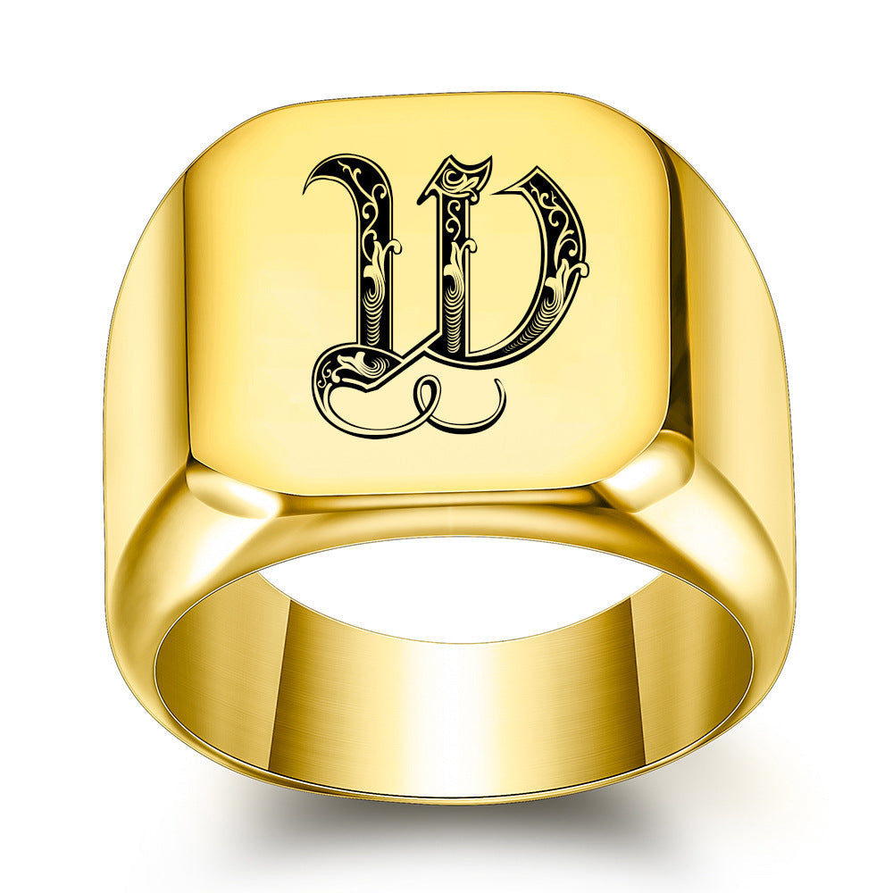Anillo Clásico con Inicial Noble Oro