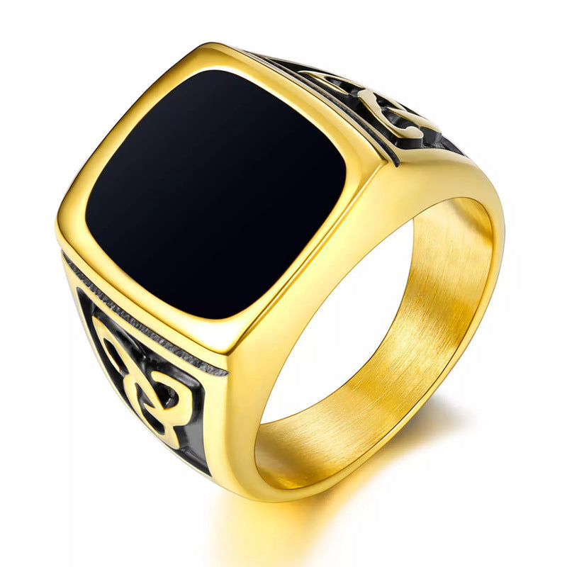 Anillo de Sello Ónix Negro Oro Blanco
