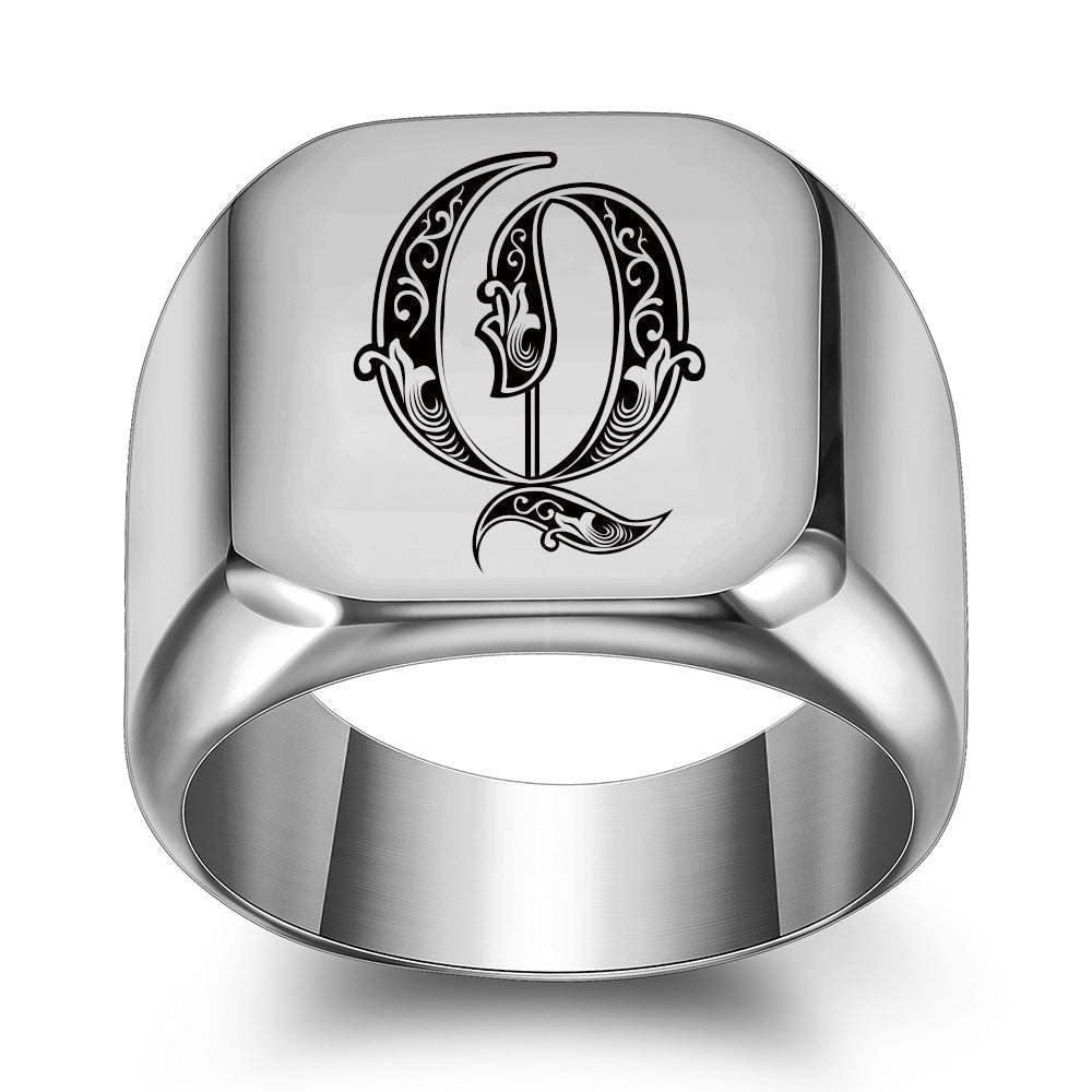 Anillo Clásico con Inicial Noble Oro Blanco